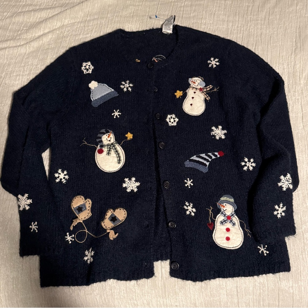 Vintage Winter Holiday Christmas Sweater - Navy Snowmen